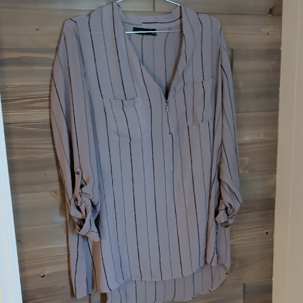 Apt. 9 Light Tan Blouse with Black Stripes